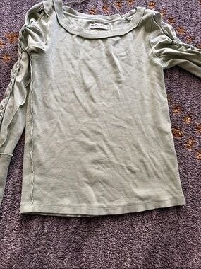 Free People Braided Sleeve Sage Green Long Sleeve Top